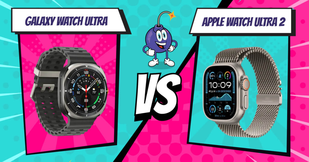 Samsung Galaxy Watch 7 Vs Apple Watch Ultra - immagini modelli a confronto con grafica popart