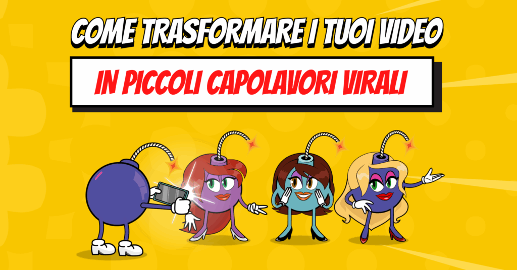 video virali smartphone, come realizare capolavori, mascotte Boomba che scatta foto ad altri personaggi mascotte su sfondo giallo
