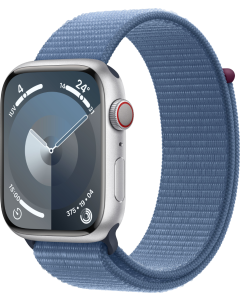 Apple Watch Series 9 GPS 45mm Alluminio Argento - Cinturino Tessuto Sport Loop Blu Inverno - EU